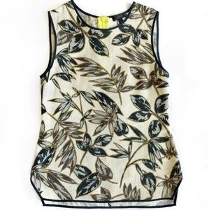 J Crew gold foil leaf print sleeveless top